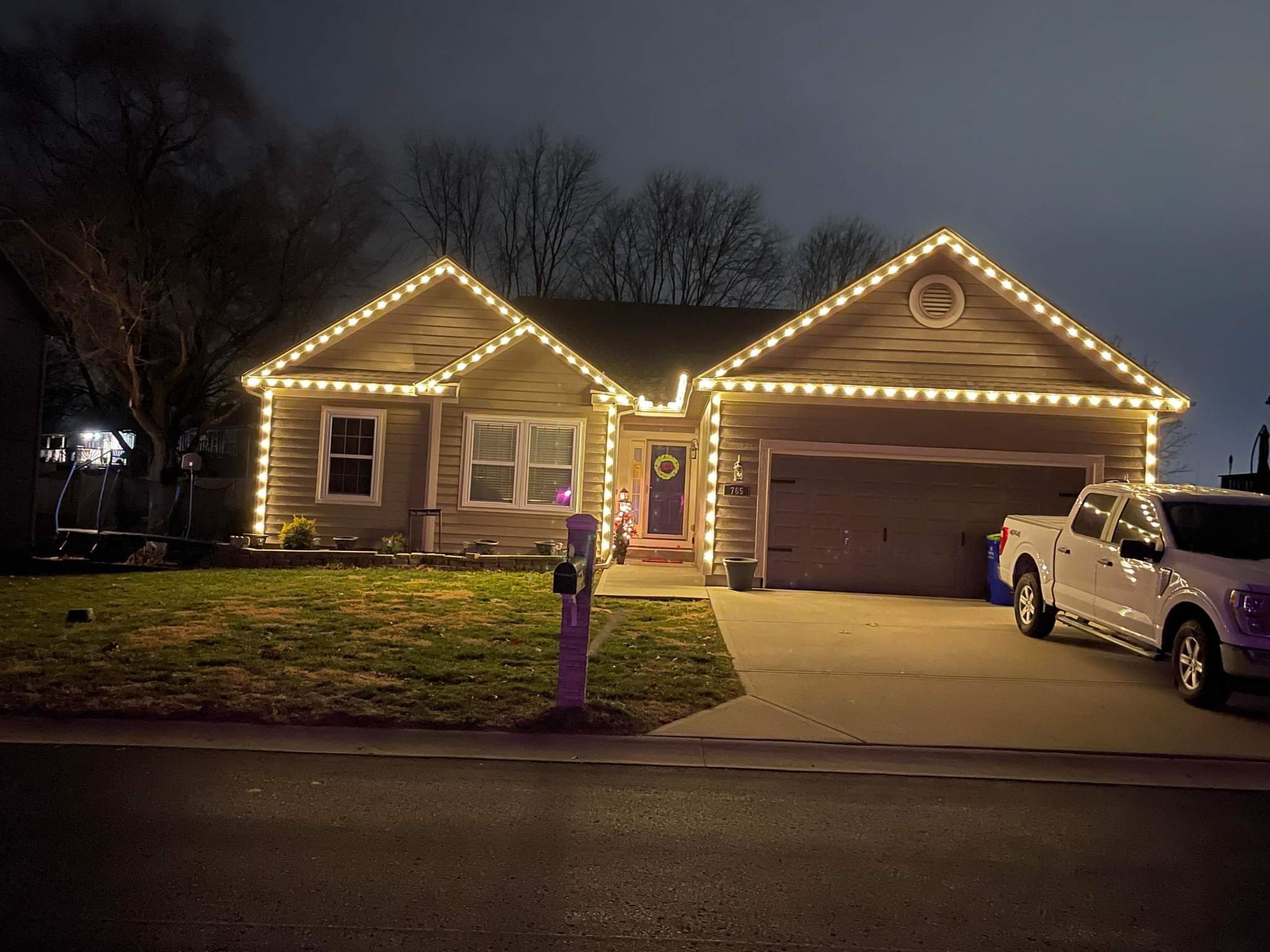 Holiday light display installed by Lentz Lighting